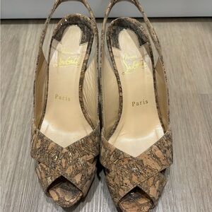 Christian Louboutin Textured Brown Slingback Heels